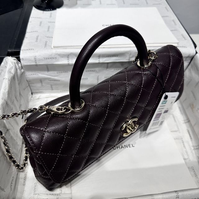 CC grained calfskin east-west coco handle bag AS6091 dark brown