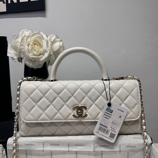 CC grained calfskin east-west coco handle bag AS6091 white