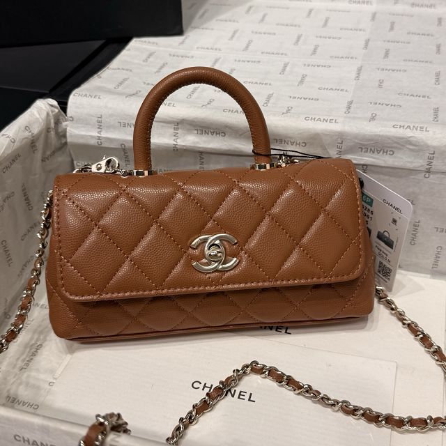 CC grained calfskin nano coco handle bag AS5285 brown