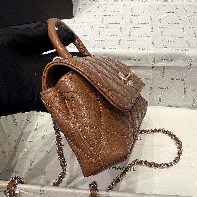 CC grained calfskin nano coco handle bag AS5285 brown