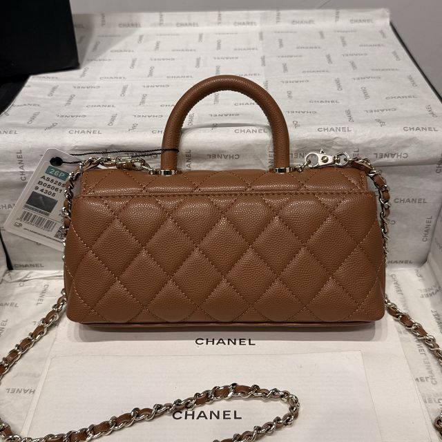 CC grained calfskin nano coco handle bag AS5285 brown