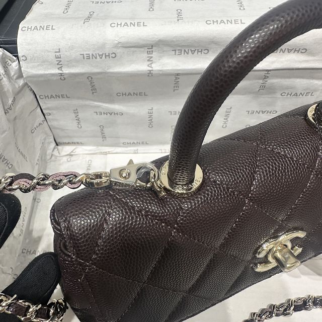 CC grained calfskin nano coco handle bag AS5285 dark brown