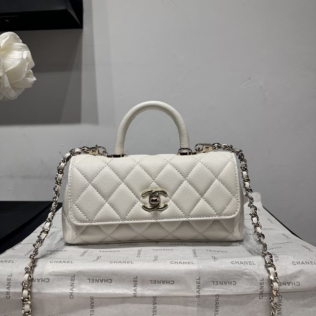 CC grained calfskin nano coco handle bag AS5285 white