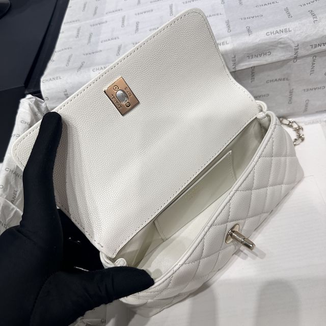 CC grained calfskin nano coco handle bag AS5285 white