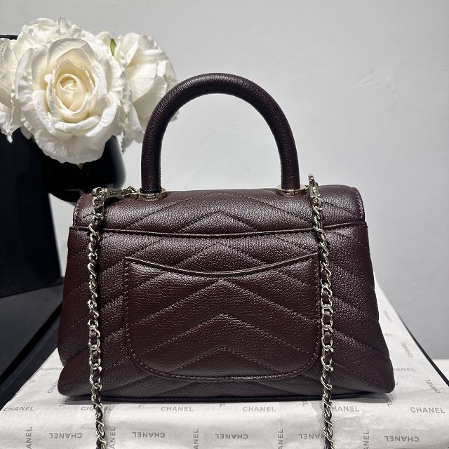 CC lambskin small coco handle bag A92990 dark brown
