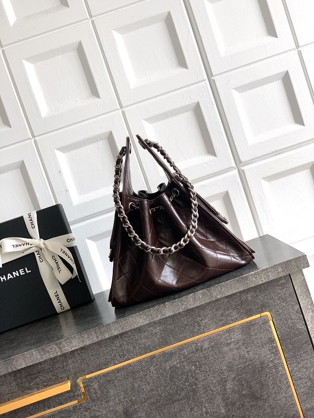 CC shiny calfskin 25 small handbag AS5293 dark brown