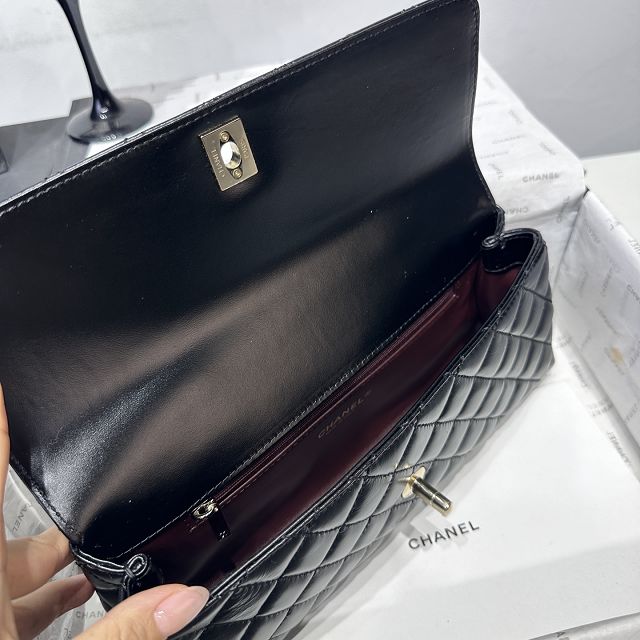 CC shiny calfskin east-west coco handle bag AS6091 black