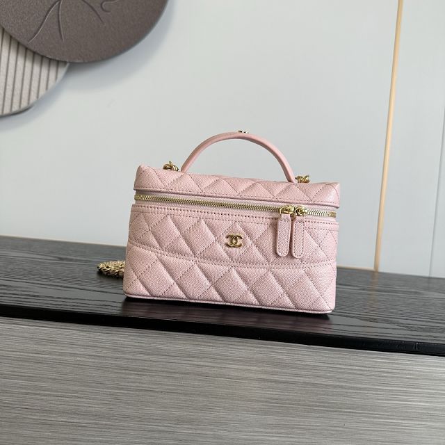 CC grained calfskin vanity with chain AP5475 pink