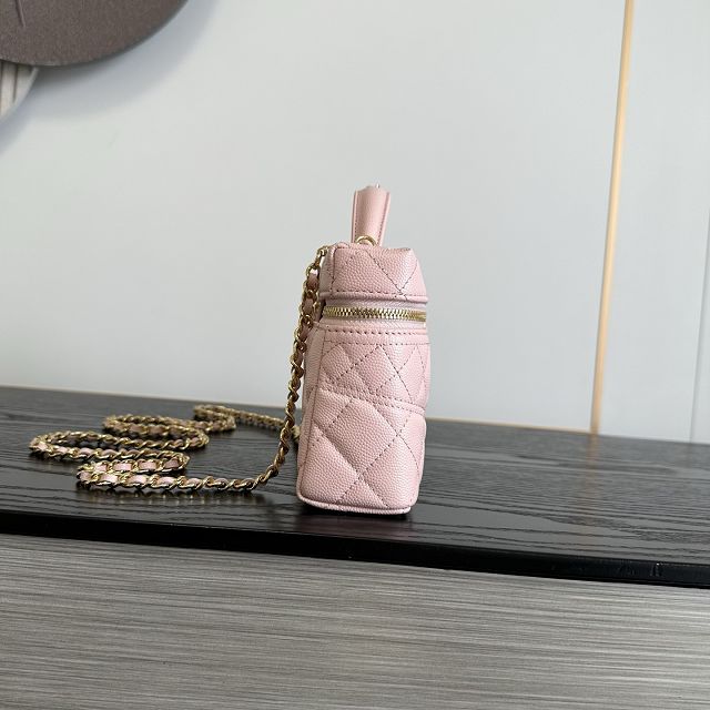CC grained calfskin vanity with chain AP5475 pink