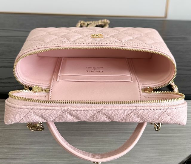 CC grained calfskin vanity with chain AP5475 pink