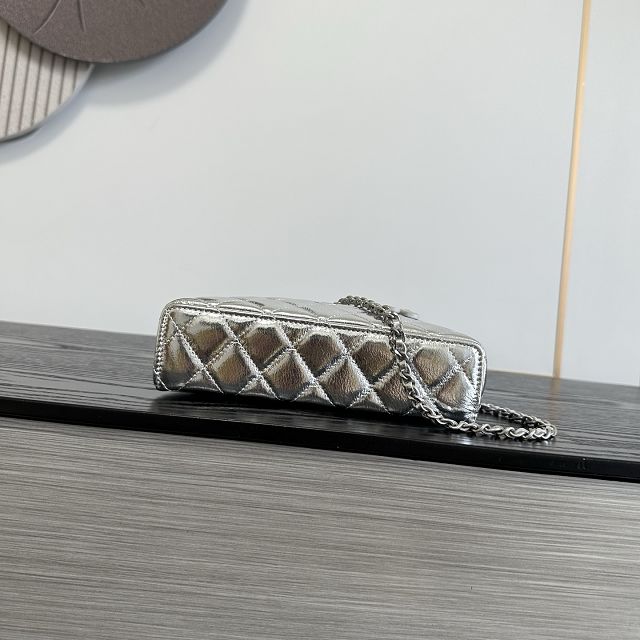CC metallic calfskin vanity with chain AP5475 silver