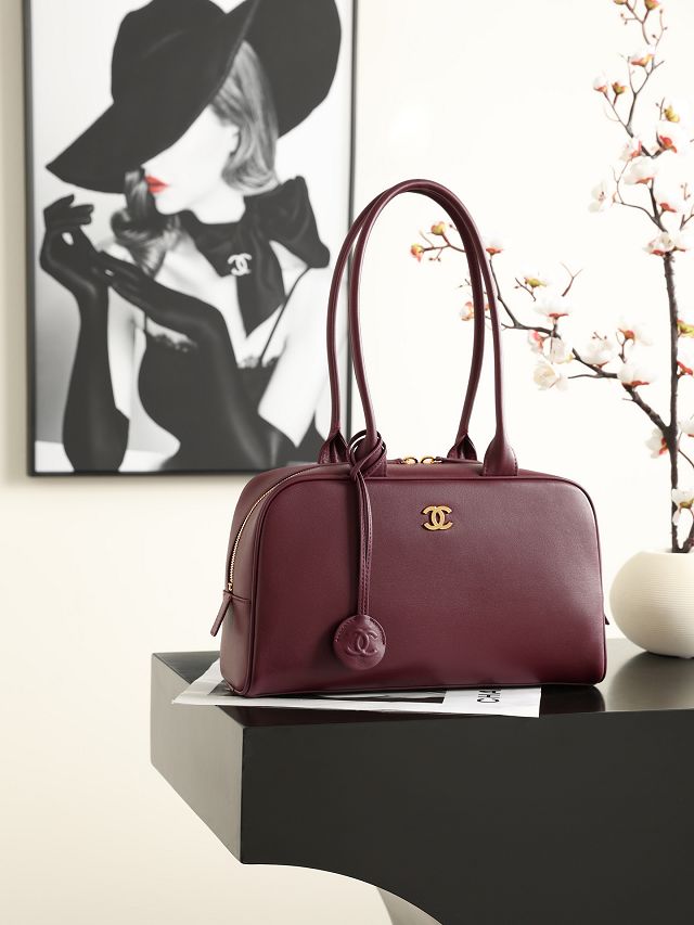 CC calfskin large bowling bag AS6580 bordeaux