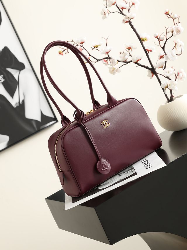 CC calfskin large bowling bag AS6580 bordeaux