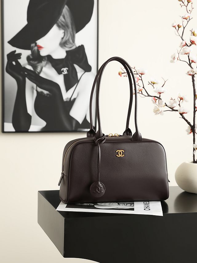 CC calfskin large bowling bag AS6580 dark brown