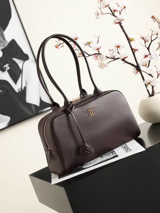 CC calfskin large bowling bag AS6580 dark brown
