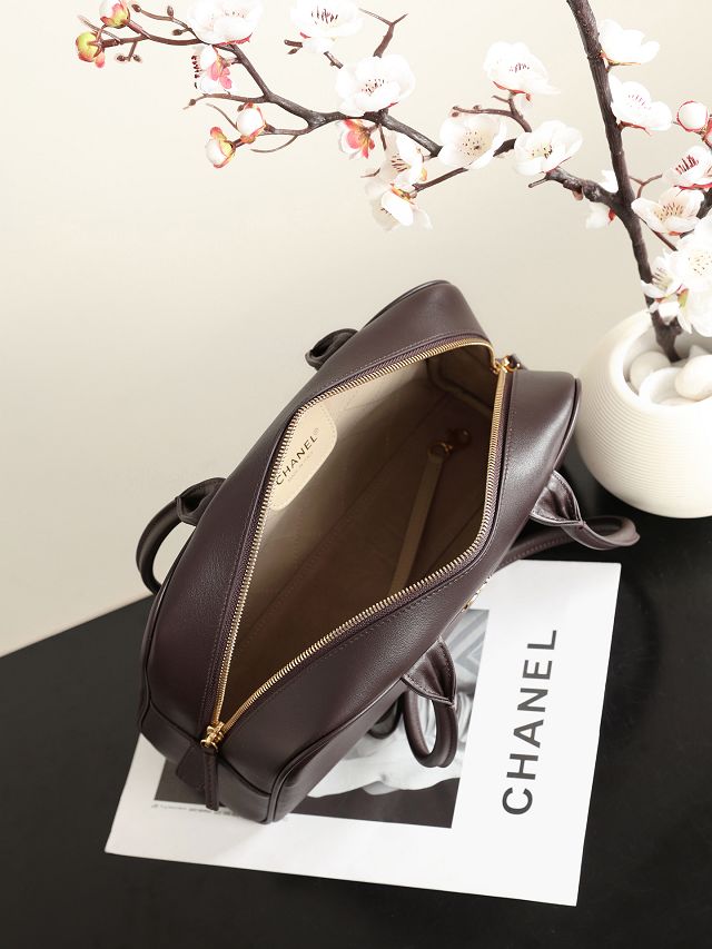 CC calfskin large bowling bag AS6580 dark brown