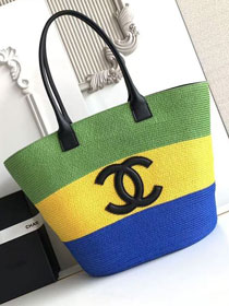 CC raffia large shopping bag AS6148 blue&yellow&green