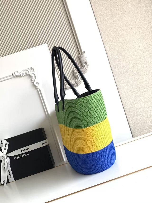 CC raffia large shopping bag AS6148 blue&yellow&green