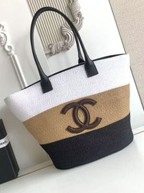 CC raffia large shopping bag AS6148 white&black&brown