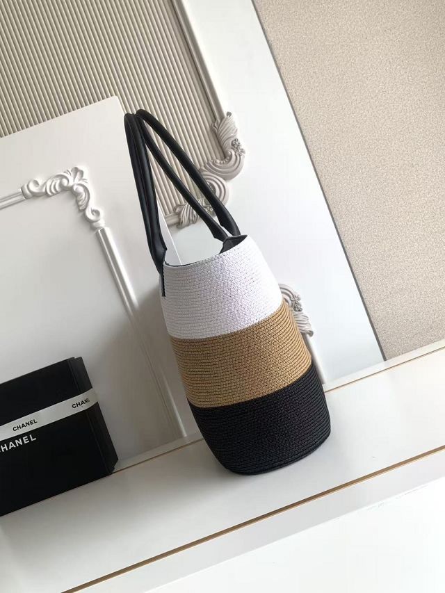 CC raffia large shopping bag AS6148 white&black&brown