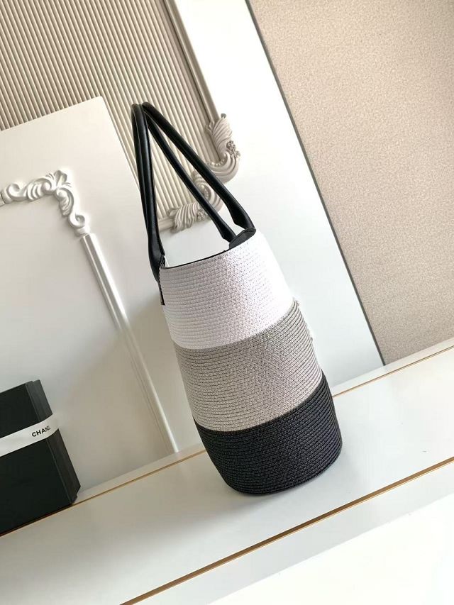 CC raffia large shopping bag AS6148 white&black&grey