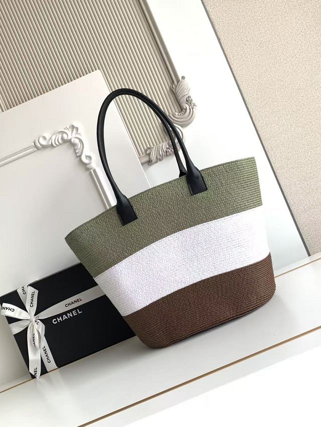 CC raffia large shopping bag AS6148 white&khaki&brown