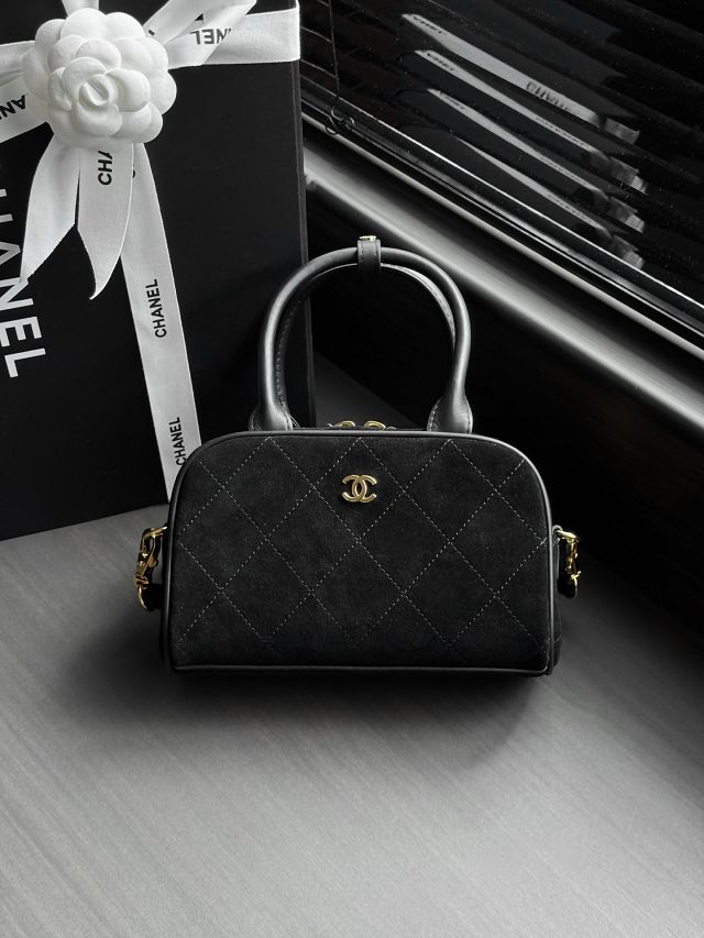 CC suede calfskin clutch with strap AP5528 black