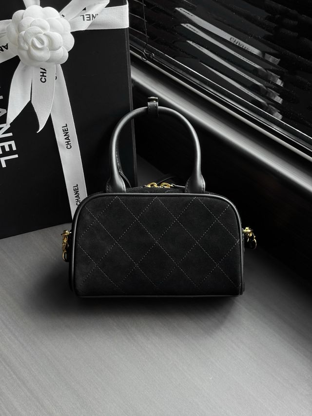CC suede calfskin clutch with strap AP5528 black