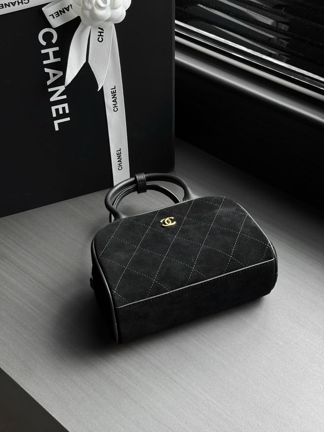 CC suede calfskin clutch with strap AP5528 black