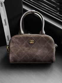 CC suede calfskin clutch with strap AP5528 dark brown