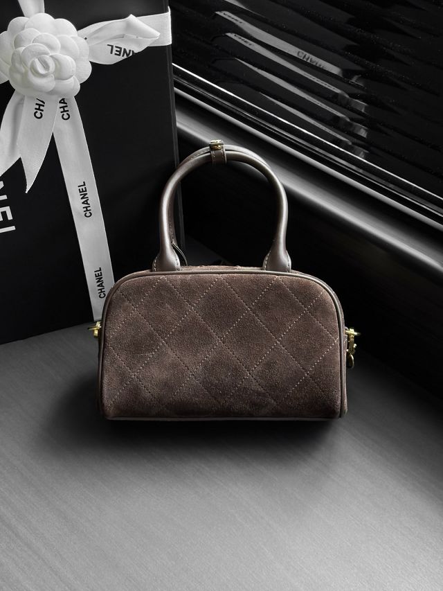 CC suede calfskin clutch with strap AP5528 dark brown