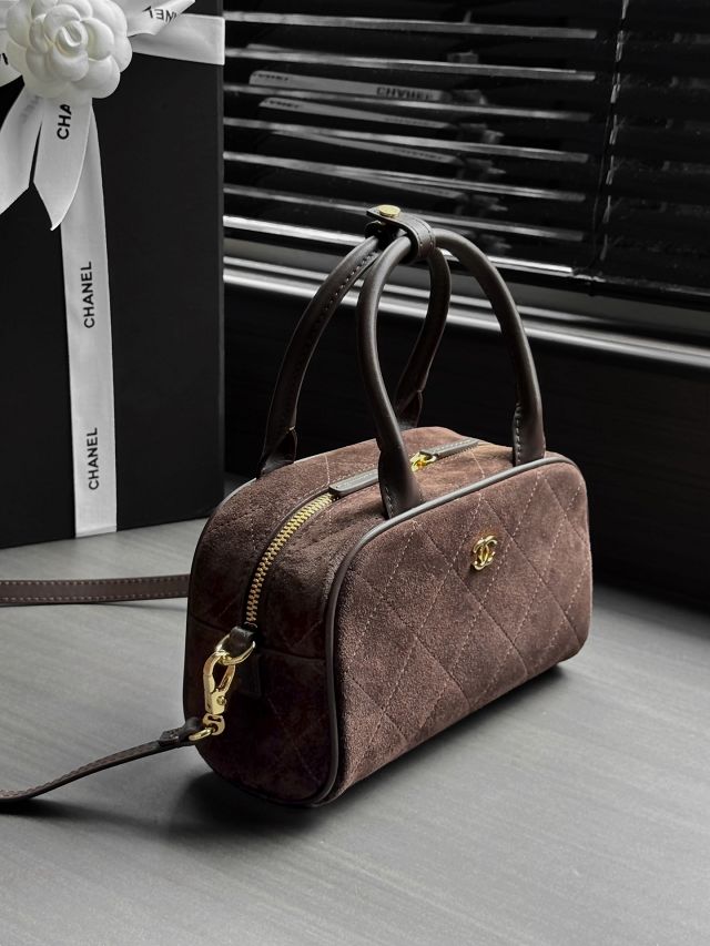 CC suede calfskin clutch with strap AP5528 dark brown