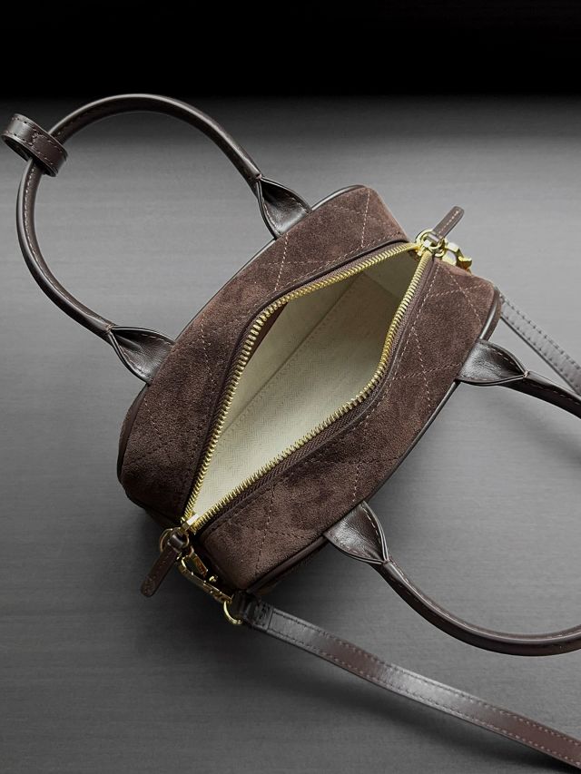 CC suede calfskin clutch with strap AP5528 dark brown