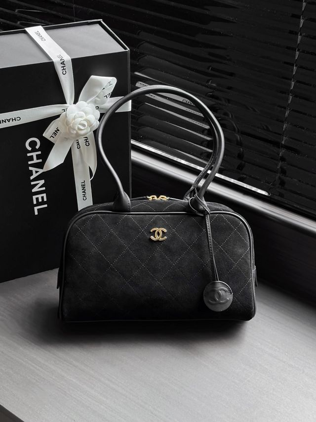 CC suede calfskin large bowling bag AS6580 black