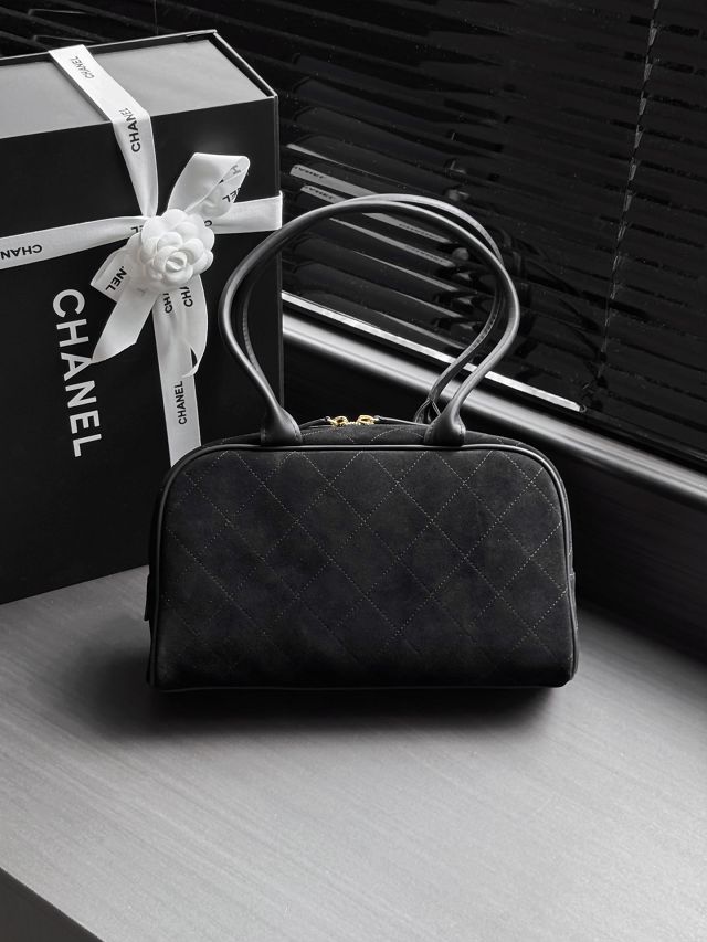 CC suede calfskin large bowling bag AS6580 black