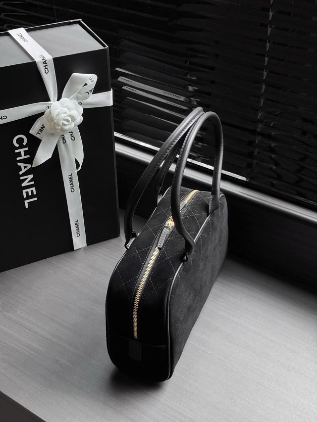 CC suede calfskin large bowling bag AS6580 black