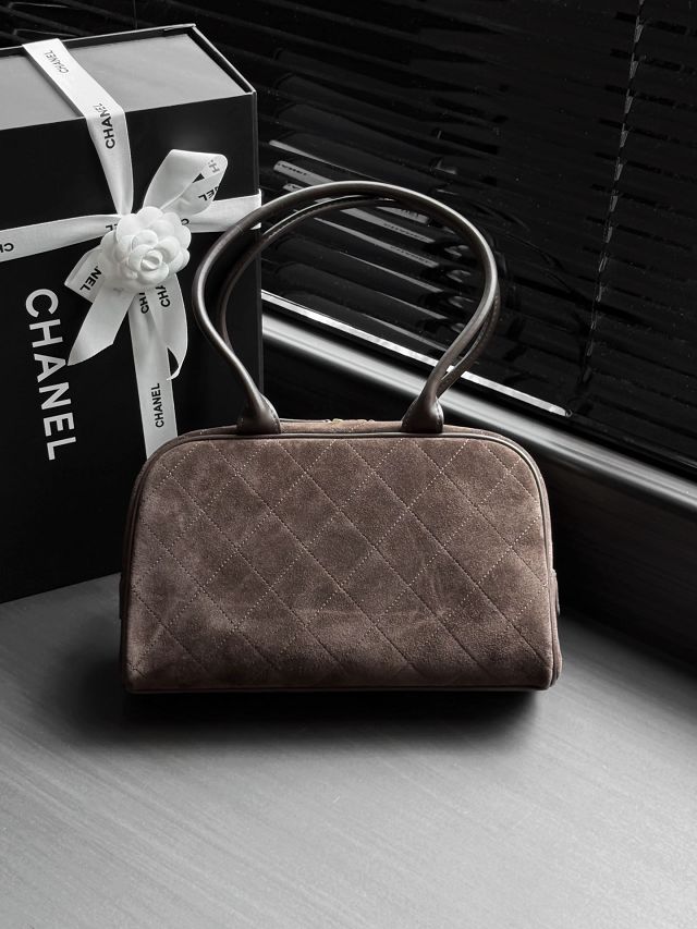 CC suede calfskin large bowling bag AS6580 dark brown