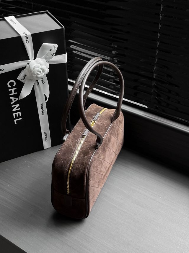 CC suede calfskin large bowling bag AS6580 dark brown