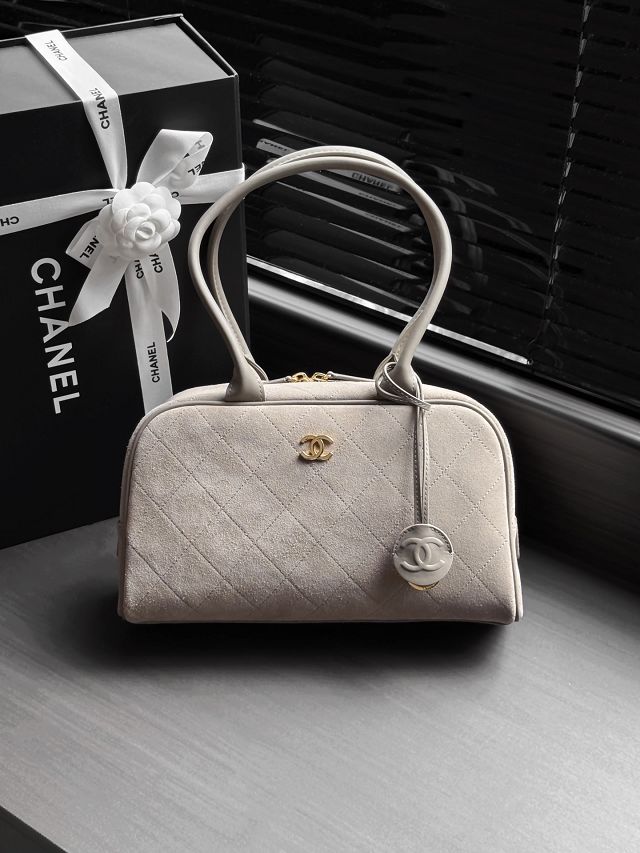 CC suede calfskin large bowling bag AS6580 grey