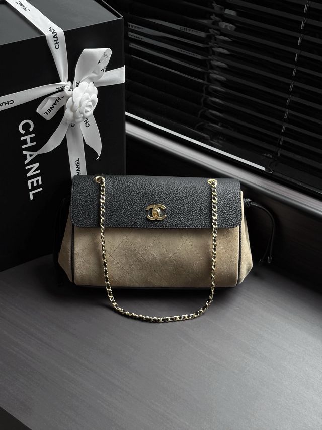 CC suede calfskin small tote bag AS6427 black&beige