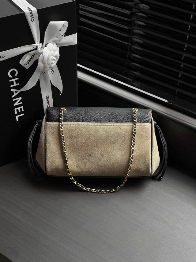CC suede calfskin small tote bag AS6427 black&beige