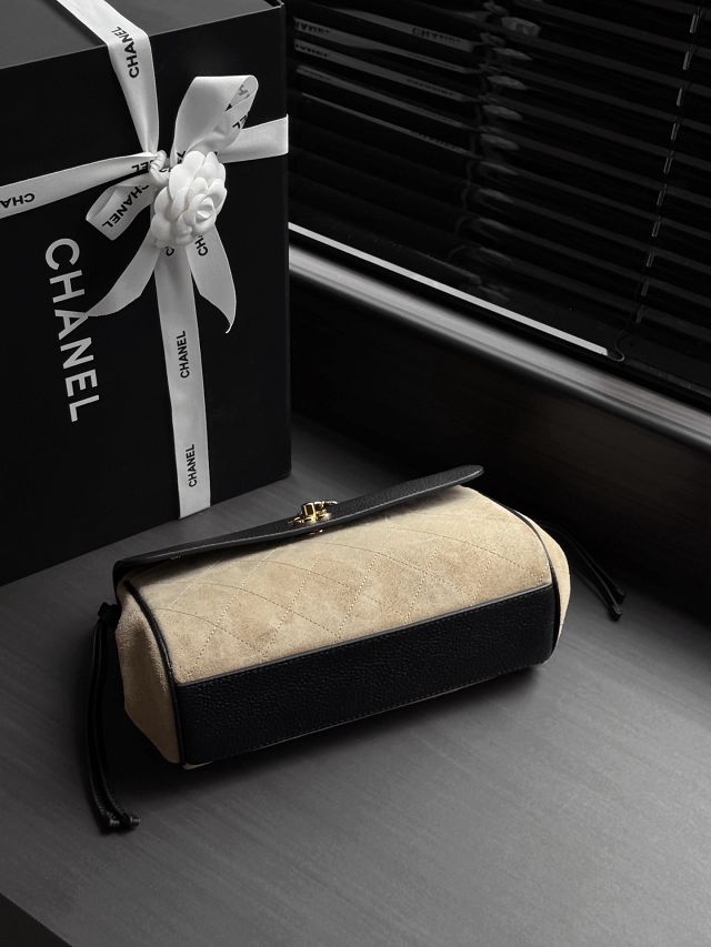 CC suede calfskin small tote bag AS6427 black&beige