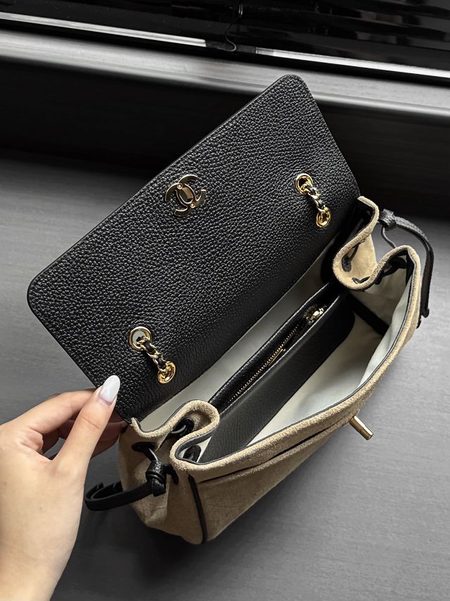 CC suede calfskin small tote bag AS6427 black&beige