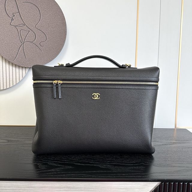 CC grained calfskin top handle flap bag AS6308 black