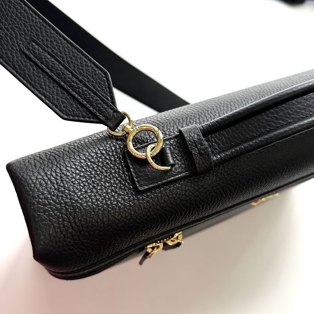 CC grained calfskin top handle flap bag AS6308 black