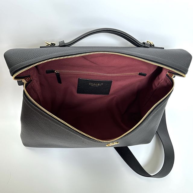 CC grained calfskin top handle flap bag AS6308 black