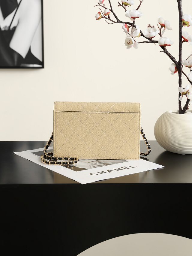 CC grained calfskin wallet on chain AP5455 beige