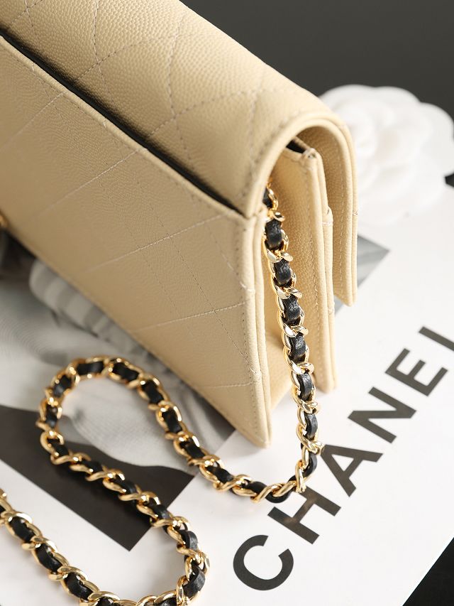 CC grained calfskin wallet on chain AP5455 beige