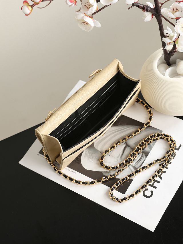 CC grained calfskin wallet on chain AP5455 beige