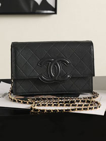 CC grained calfskin wallet on chain AP5455 black